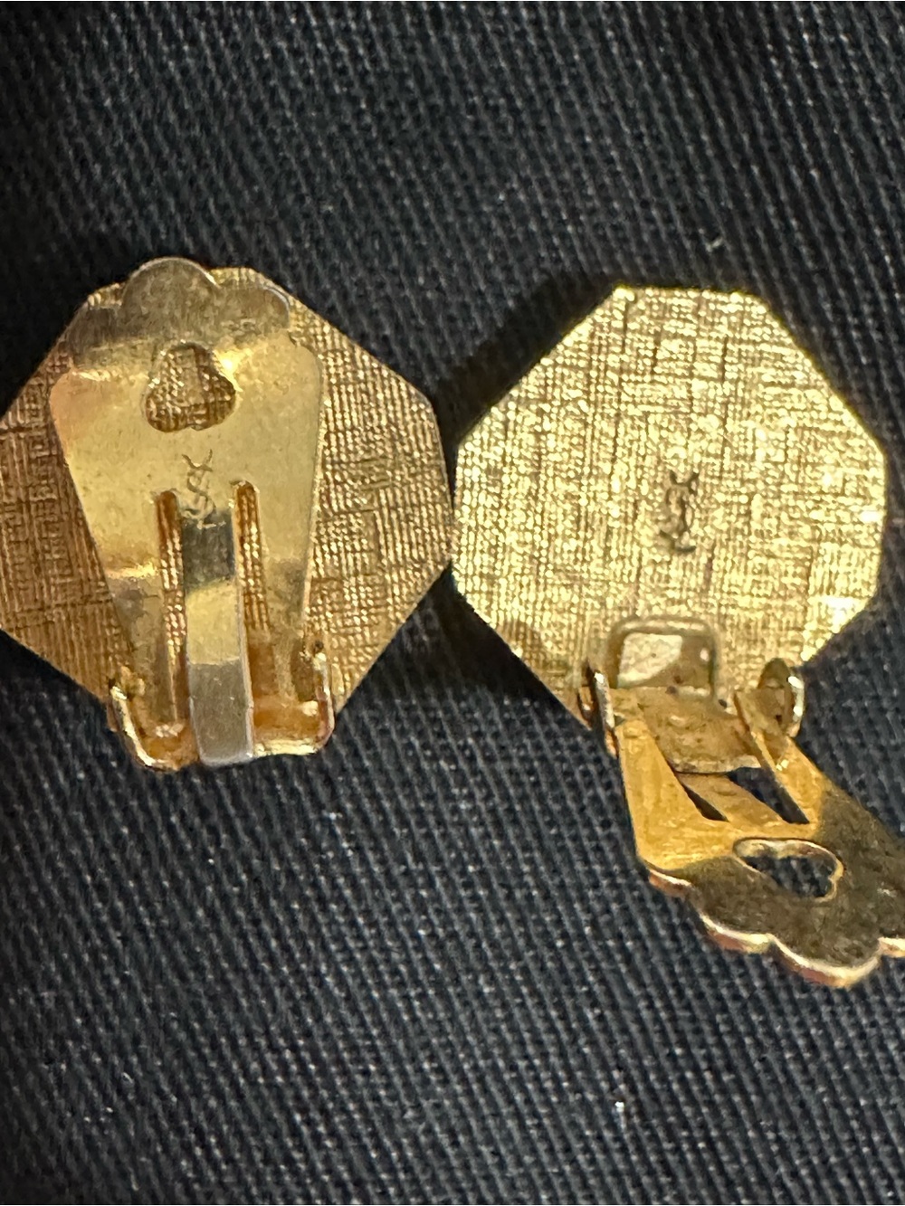 Saint Laurent Gold and Navy Octagon YSL clip on Earrings - Picture 2 of 2